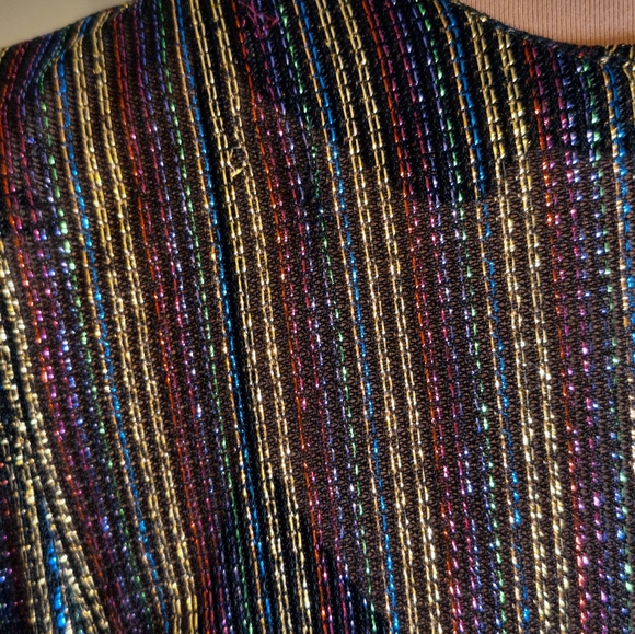 80s peplum Lurex disco Top rainbow Metallic Vintage popover S - Picture 5 of 11